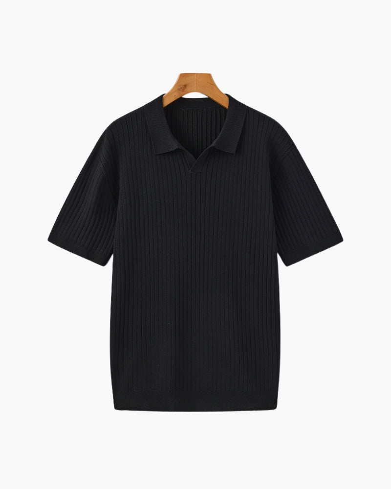 Men's Premium Ribbed Knit Polo Shirt: Classic Style, Relaxed Fit