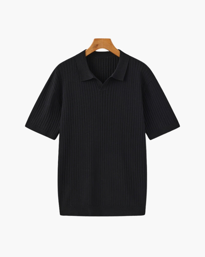 Men's Premium Ribbed Knit Polo Shirt: Classic Style, Relaxed Fit