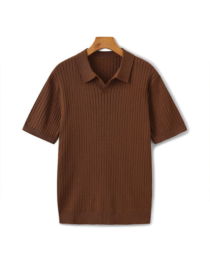 Men's Premium Ribbed Knit Polo Shirt: Classic Style, Relaxed Fit