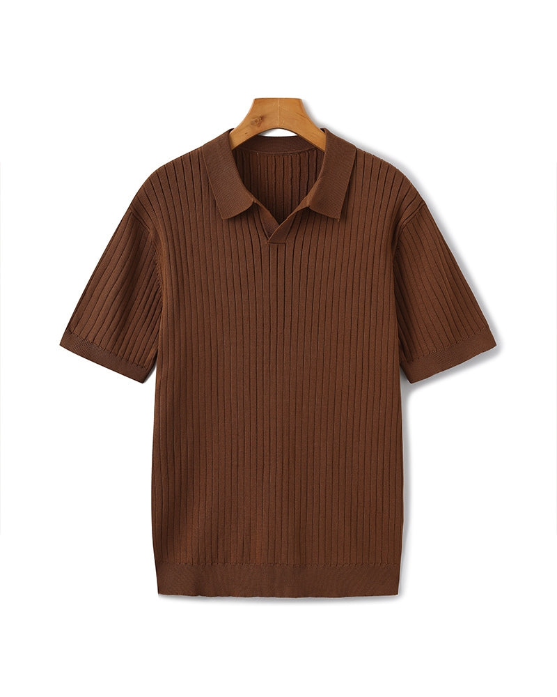 Men's Premium Ribbed Knit Polo Shirt: Classic Style, Relaxed Fit