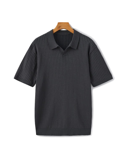 Men's Premium Ribbed Knit Polo Shirt: Classic Style, Relaxed Fit