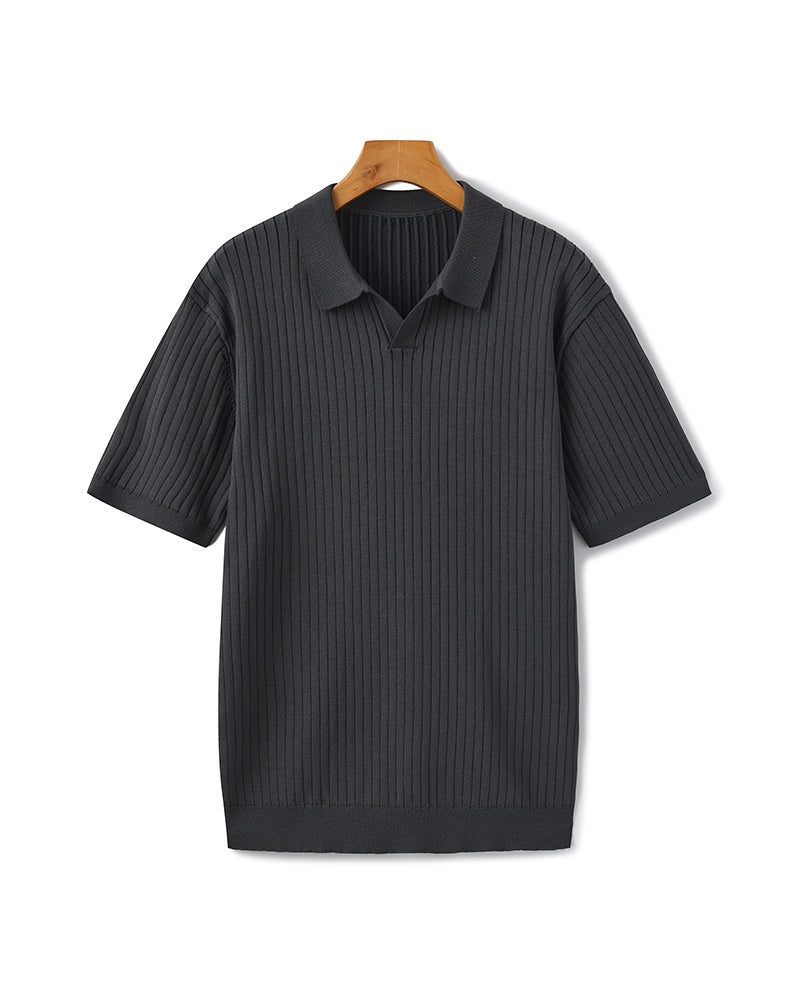 Men's Premium Ribbed Knit Polo Shirt: Classic Style, Relaxed Fit