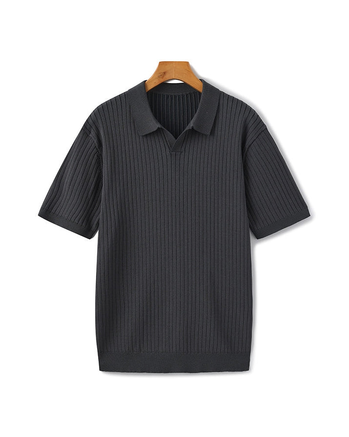 Men's Premium Ribbed Knit Polo Shirt: Classic Style, Relaxed Fit