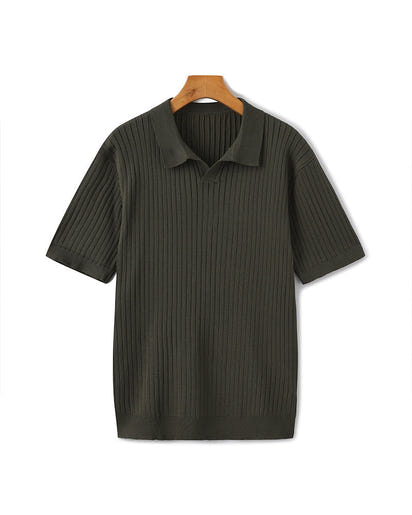 Men's Premium Ribbed Knit Polo Shirt: Classic Style, Relaxed Fit
