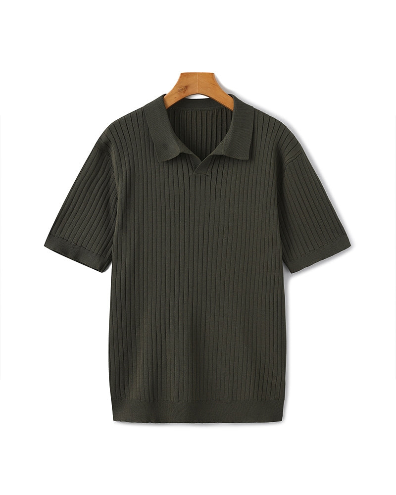 Men's Premium Ribbed Knit Polo Shirt: Classic Style, Relaxed Fit