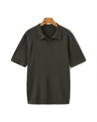 Men's Premium Ribbed Knit Polo Shirt: Classic Style, Relaxed Fit