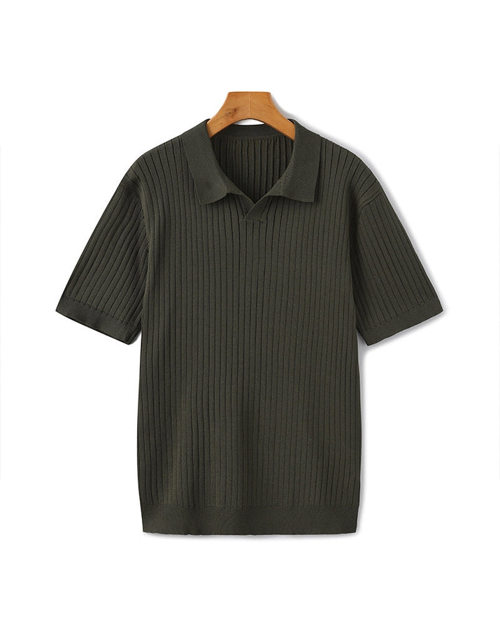 Men's Premium Ribbed Knit Polo Shirt: Classic Style, Relaxed Fit