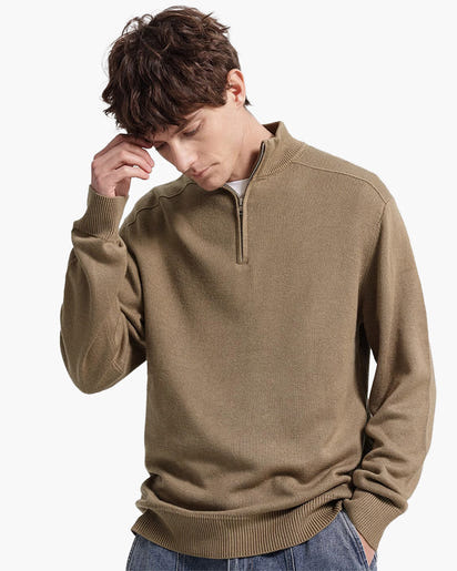 Luxurious 100% Merino Wool Half-Zip Sweater: Warm, Soft, Breathable, Classic Men's Pullover