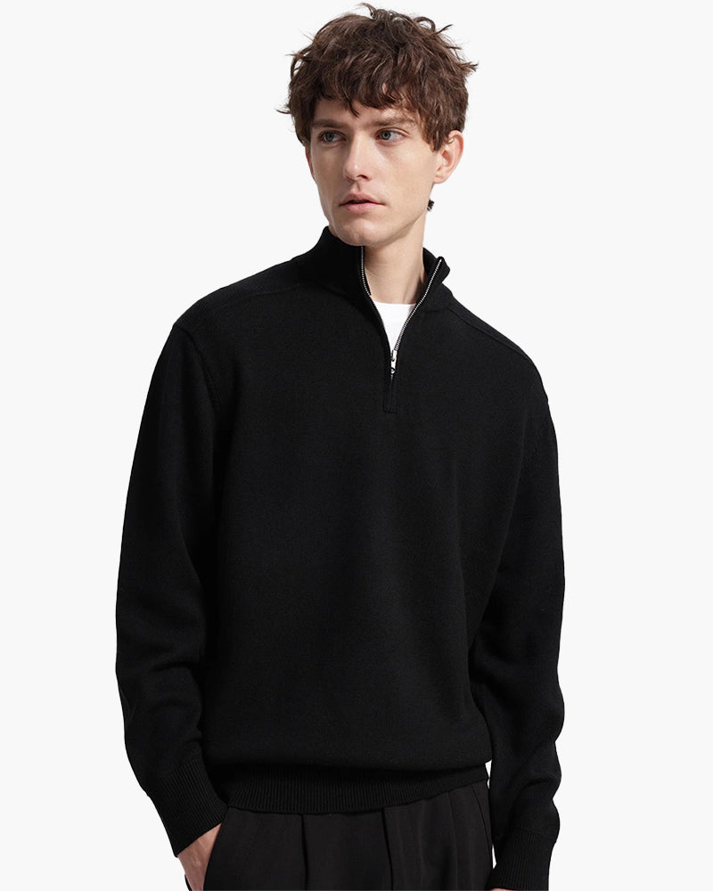 Luxurious 100% Merino Wool Half-Zip Sweater: Warm, Soft, Breathable, Classic Men's Pullover