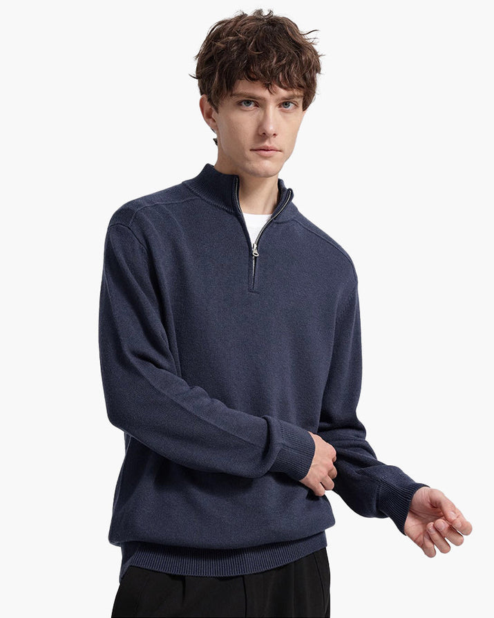 Luxurious 100% Merino Wool Half-Zip Sweater: Warm, Soft, Breathable, Classic Men's Pullover
