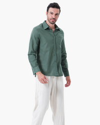 Men's Relaxed Fit Breathable Linen Longsleeve Shirt & Pant Combo Set