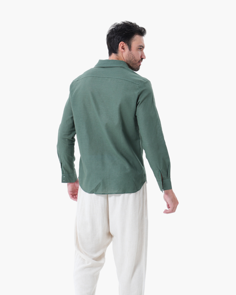 Men's Relaxed Fit Breathable Linen Longsleeve Shirt & Pant Combo Set