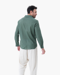 Men's Relaxed Fit Breathable Linen Longsleeve Shirt & Pant Combo Set
