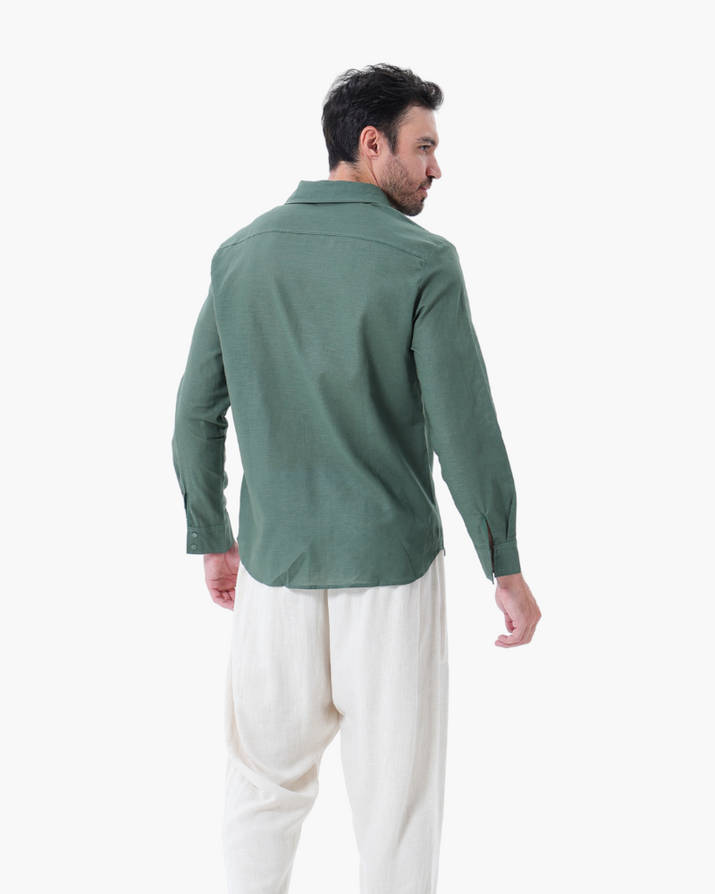 Men's Relaxed Fit Breathable Linen Longsleeve Shirt & Pant Combo Set