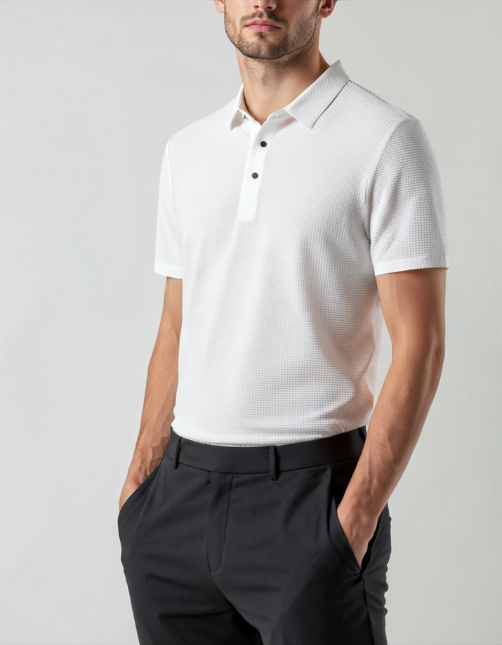 Luxurious Men's Anti-Wrinkle Silk Polo Shirt - Breathable Mesh Short Sleeves