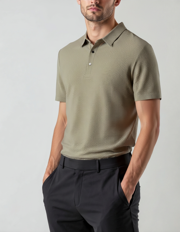 Luxurious Men's Anti-Wrinkle Silk Polo Shirt - Breathable Mesh Short Sleeves