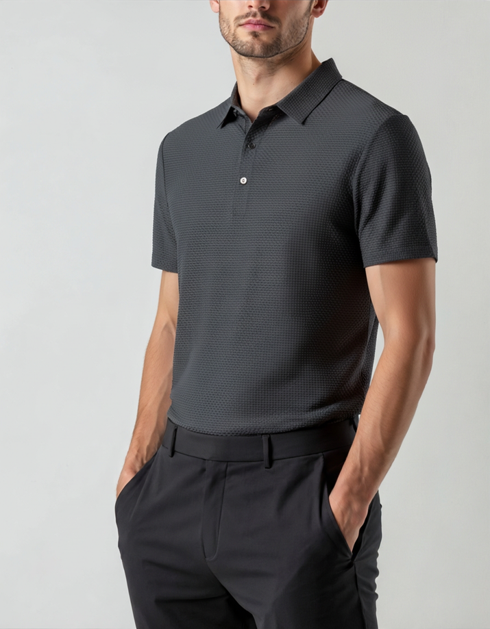 Luxurious Men's Anti-Wrinkle Silk Polo Shirt - Breathable Mesh Short Sleeves