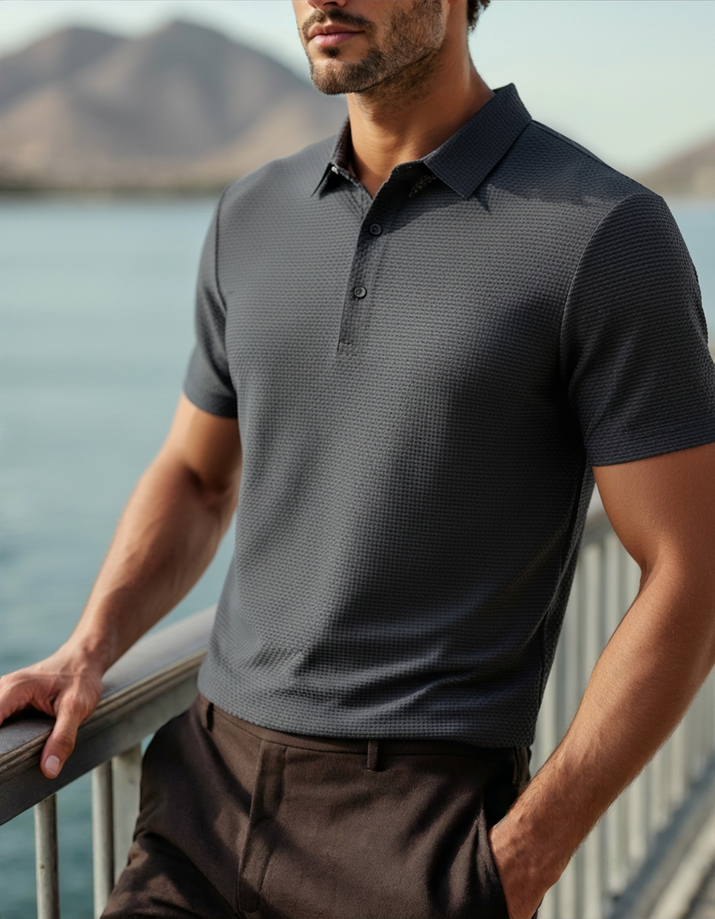 Luxurious Men's Anti-Wrinkle Silk Polo Shirt - Breathable Mesh Short Sleeves
