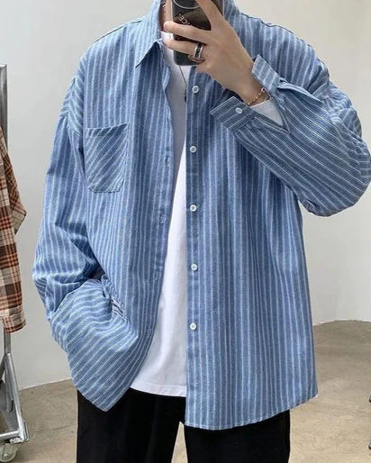 Comfortable Oversized Striped Cotton Shirt for Men - Modern Relaxed Fit Style