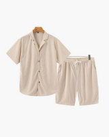 Luxurious Riviera Velvet Cord Set: Stylish Relaxed-Fit Shirt & Drawstring Shorts
