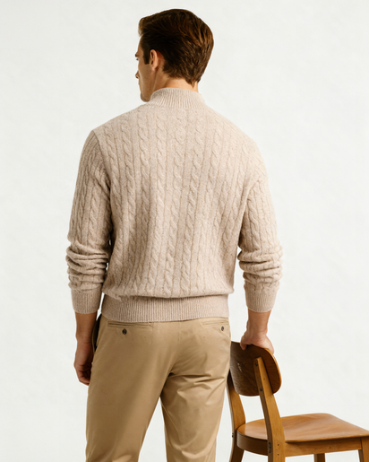 Luxurious 100% Cashmere Woven Half-Zip Sweater – Soft, Durable Men's Pullover