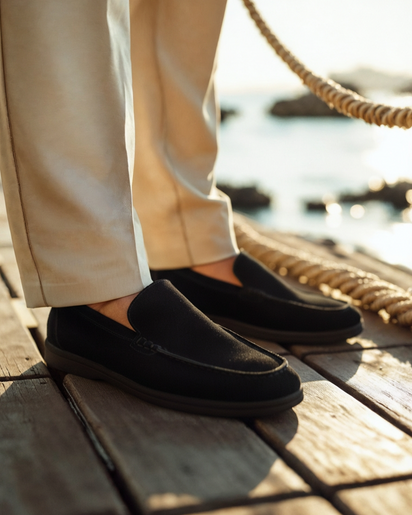 Premium Men's Suede Slip-On Loafers with Distinctive Black Soles