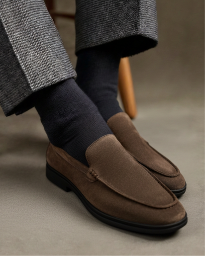 Premium Men's Suede Slip-On Loafers with Distinctive Black Soles