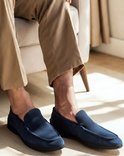 Premium Men's Suede Slip-On Loafers with Distinctive Black Soles