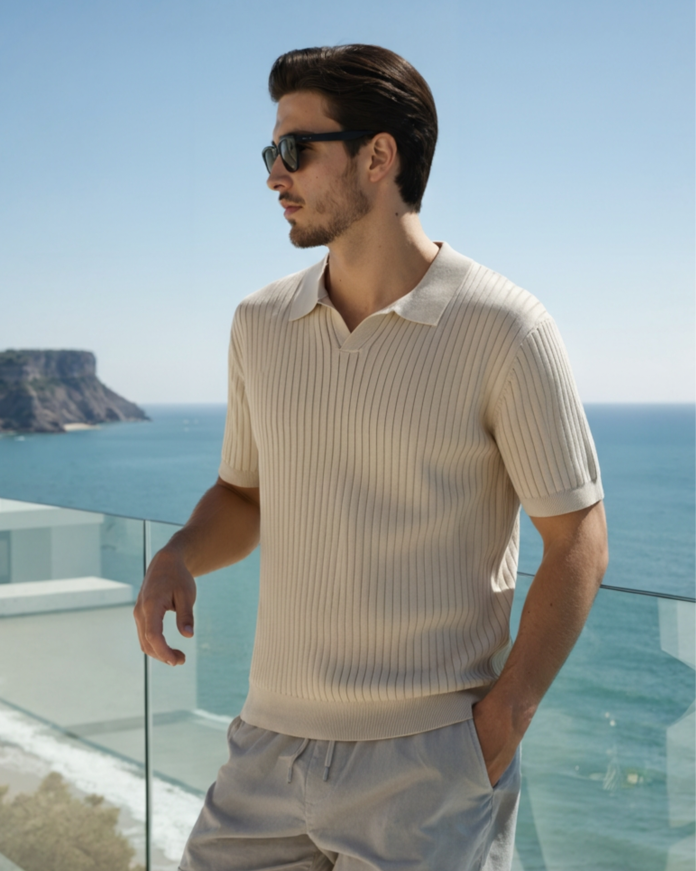 Men's Premium Ribbed Knit Polo Shirt: Classic Style, Relaxed Fit