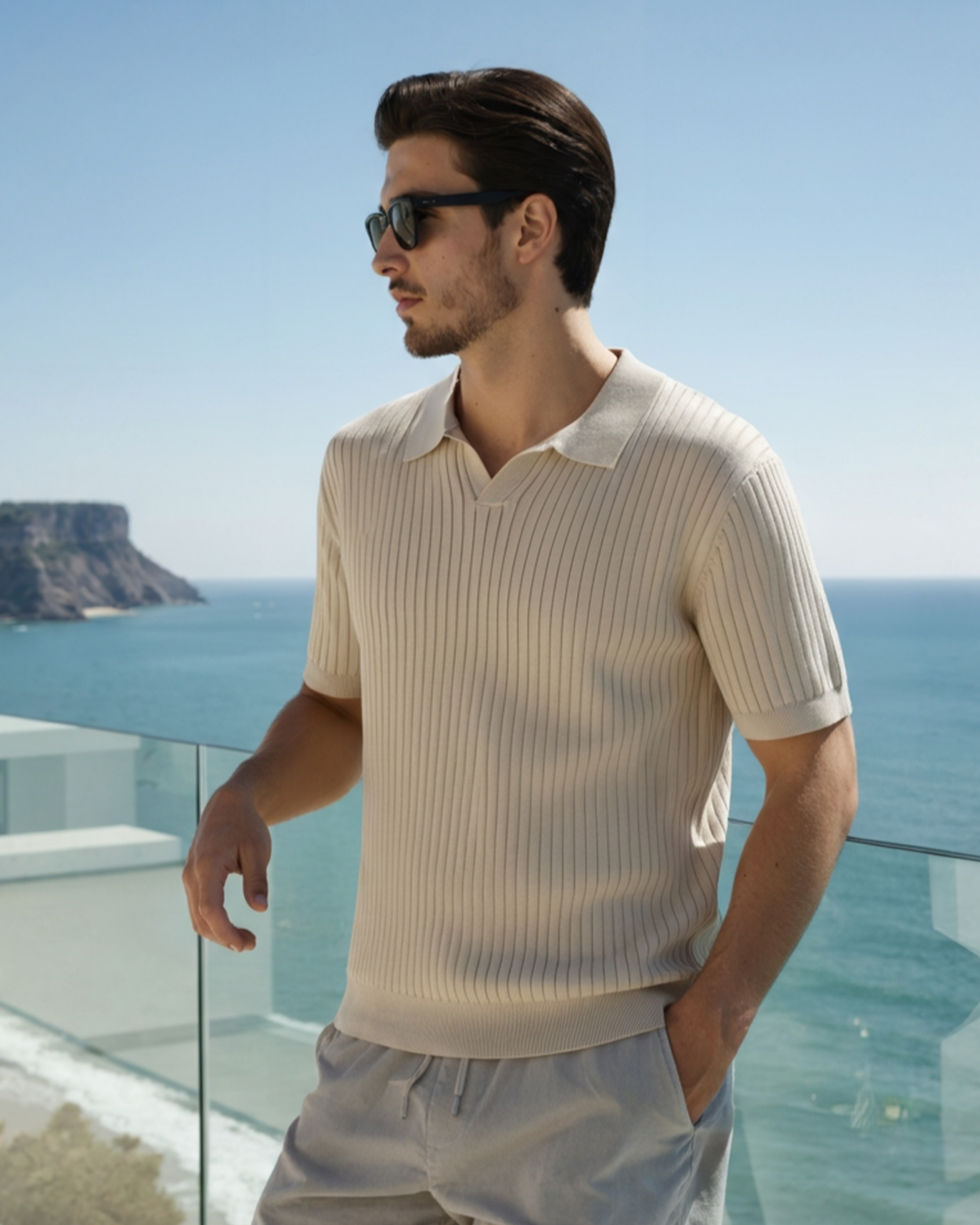 Men's Premium Ribbed Knit Polo Shirt: Classic Style, Relaxed Fit